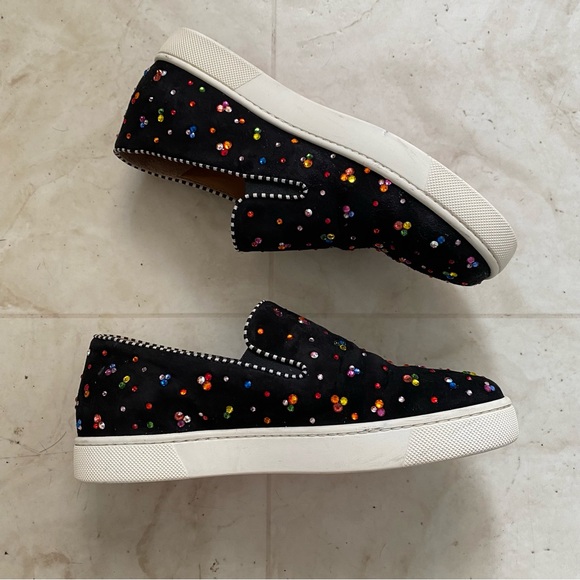 $1345 Christian Louboutin Made in Italy Black Suede Crystal Sneakers Size 5/35 - Picture 3 of 14